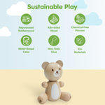 PlanToys® Little Bear Wooden Baby Rattle & Grasping Toy | Montessori Sensory Development for Coordination, Focus & Auditory Learning | Eco-Friendly Infant Educational Toy