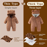 Newborn Baby Bear Outfit With Fold-Over Mittens and Footies Girls Boys Winter Fleece Clothes Hooded Romper Snowsuit