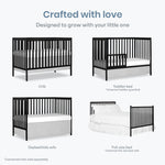 Dream On Me Synergy 5-in-1 Convertible Full-Size Baby Crib with Toddler, Day & Full Bed Conversion in Black, GreenGuard Gold & BSA, 3 Mattress Heights, Sustainable Pinewood