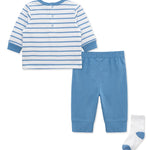 Little Me Clothes for Baby Boys' Baseball Jogger Set with Socks, Silver Lake Blue/White, 3 Months