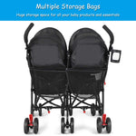BABY JOY Double Umbrella Stroller, Lightweight Travel Side by Side Twin Stroller with Large Storage, Cup Holder, 5-Point Safety Harness, Adjustable Canopy & Compact Fold for Infant and Toddler (Black)