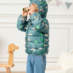 JunNeng Toddler Winter Coat Baby Puffer Jacket, Boy Hooded Dinosaur Coat, Beige Giraffe 12-18 Months