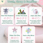 Hiseeme Baby Play Gym Mat, Thick Baby Activity Gym for 0-6 Months, Tummy Time Mat with 5 Sensory Toys for Newborn Development, Baby Playmats for Infant with Non-Slip Cushioned Foam Padding (Pink)