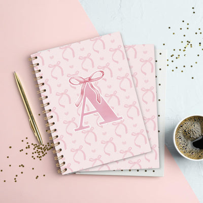 VONTP Coquette Preppy Pink Bow Spiral Notebook, Initial A Journal Personalized Teen Girl Gifts, Trendy Personalized Gifts for Women Teen Girl, Funky Girly Style Hardcover Spiral Notebook 5.5x8.3