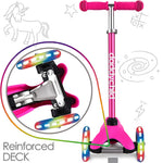 3-Wheel Kick Scooter for Kids Ages 3-8 Lean-to-Steer Toddler Scooter with Extra Wide Light Up Wheels, 4 Adjustable Heights, Foldable Scooters for Boys & Girls, Max Weight 110lbs (Pink)