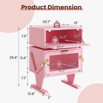 RoyalCraft Nightstand with LED Light Strips, Pink End Table with 360° Rotating Drawer, Modern Bedside Table with Glass Door Storage, Wood Night Stand Cabinet for Bedroom, Home Office, Pink