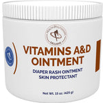 Vitamin A & D Ointment 15 Oz Jar, Skin Protectant for Diaper Rash, Cuts, Burns, Abrasions, Wounds and Scrapes