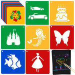 20 Pieces Stencils for Kids with 5 PCS Scratch Paper, 8 x 8 Inch Large Stencils Washable Craft Fun Chalk Template for Boys and Girls to Learn Painting