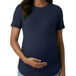 Motherhood Maternity Women's Short Sleeve Crew Neck Side Ruching Pregnancy Tee Shirt, Peacoat, Large