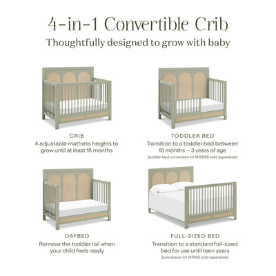 Namesake Eloise 4-in-1 Convertible Crib in French Sage Performance Sand Eco-Weave, GREENGUARD Gold Certified
