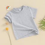 Unisex Toddler Baby Boy Girl Round Neck T-Shirt Summer Short Sleeve Tees Shirts Pullover Tops Solid Color Clothes (B-Pure Grey, 12-18 Months)