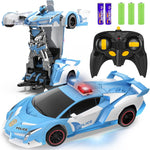 FDJ Remote Control Car - Transform Toys Car Robot, One Button Deformation to Robot with Flashing Light, 2.4Ghz 1:18 Scale Transforming Police Car Kids Toys with 360 Degree Rotating, Girls Boys Toys