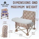 Portable 3-in-1 Baby Booster Seat, Cozy Floor Seat, Feeding Seat with Tray, Compact Foldable Toddler Booster with Child Safety Belt Carry Bag, Perfect for Travel (Sand Checker)