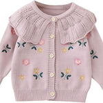 Toddler Girl Sweater Cardigan Knit Sweaters Long Sleeve Button Lapel Knitwear Embroidery Warm Outerwear Fall Winter Clothes