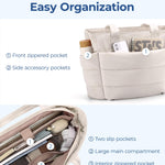 BAGSMART Tote Bag for Women, Lightweight Puffy Tote Bag with Compartments Shoulder Bag Handbag Quilted Shoulder Bag Handbag for Travel, Work, Beach, Gym, Shop(Beige)