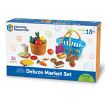 Learning Resources New Sprouts Deluxe Market Set - Pretend Play Kitchen, Fruit Basket, Toddler Outdoor Play Food Toys, Kids Playset, Shopping Basket, Fine Motor Skills, Montessori Sensory Cooking