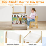 Costzon Kids Art Table and Chair Set, 4 in 1 Wooden Easel Activity Desk Set w/Whiteboard, Blackboard, Paper Roll, 2 Open Shelves & 2-Tier Bookshelf, Toddler Table and Chair for Drawing (Natural)