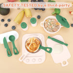 TYRY.HU 11Pcs BPA Free Kids Play Kitchen Accessories Toy, Silicone Pretend Play Food Sets,Cooking Toys Set with Pots & Pans,Pretend Cooking Toys, Montessori Learning Gifts for Toddlers 1-3,Green