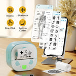 NDYIN Sticker Printer, PrintPods Mini Printer, Bluetooth Portable Sticker Maker with 3 Rolls Paper, Print Pod Inkless Thermal Printer for iPhone, Impresora Portátil for Notes, Journal, DIY, Kids Gift