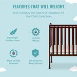 Dream On Me 2-in-1 Lightweight Quick Fold Portable Compact Mini Baby Crib in Espresso, GreenGuard Gold & JPMA, Patented Flat-Folding, Converts to Playpen in Seconds, Locking Wheels, 1″ Mattress Pad