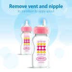 Dr. Brown’s Anti-Colic Options+ Wide-Neck Sippy Bottle Starter Kit, 9oz/270mL, with Level 3 Medium-Fast Flow Nipple and Soft 100% Silicone Sippy Spout, Pink, BPA Free, 6m+, 2 Pack