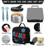 Aimsnk Kids Bento Lunch Box with 8oz Soup Thermo, Kids Leakproof Lunch Food Containers with 4 Compartment,Insulated Hot Food Jar with Lunch Bag for School, Travel (Black)