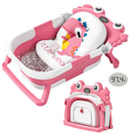Collapsible Baby Bathtub for Newborns with Thermometer and Soft Floating Cushion Portable and Foldable Travel Baby Girl Bath Tub for Infants to Toddler 0-36 Month (Pink)