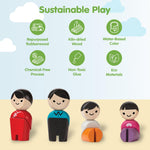 PlanToys® PlanWorld Family Set | 4 Wooden Poseable Figures for PlanCity & PlanWorld Playsets | Montessori Pretend Play Family with Flexible Arms & Legs | Eco-Friendly Sustainable Wooden Toy for Kids