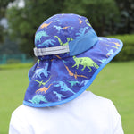 icolor Kids Sun Hat UPF50+ Sun Protection Bucket Hat Toddler UV Protection Summer Travel Beach Play Hats with Neck Flap for Girl Boy Ages 3~10 (Littledinosaur)