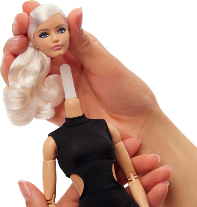 Barbie Basics Model 02 Collector Doll with Blonde Hair, Black Mini Dress & Gladiator Boots, Universal-fit Fashions, Posable Body & Swappable Doll Head