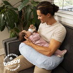 Boppy Nursing Pillow - Ergonomic Bottle & Breastfeeding Pillow with High, Firm, Large Area, Water-Repellent Cushion with Washable Cover; Baby Safety Alliance Verified - Blue Speckled Current