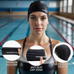 Dizokizo 2pcs High Elasticity Silicone Swim Cap for Women and Men, Comfortable Non-Slip Swimming Caps for Long and Short Hair, Durable Waterproof Swim Hats for Adults (Grey & Black)