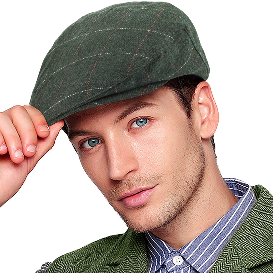 Men Ivy Hat Newsboy Cap - Classic Wool Blend Tweed Flat Cap Cabbie Hat Men