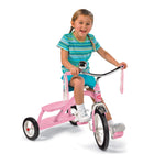 Radio Flyer Classic Style Steel Framed Dual Deck Kids Tricycle Ride with 12 Inch Spoked Front Wheel, Handlebar Bell, and Streamers, Pink