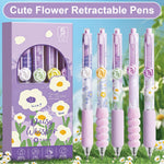 MOZXIRZ 5 Pcs Gel Ink Pens Retractable Pens Cute Flower Pen 0.5mm Black Ink Writing Pen Office School Supplies Aesthetic Pens for Women Girls (Purple)