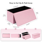B FSOBEIIALEO Folding Storage Ottoman, Faux Leather Footrest Seat Long Shoes Bench Box Chest, Pink 30"x15"x15"