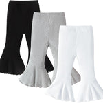 SOBOWO Baby Girl Flare Pants 3 Pack Toddler Solid Ribbed Ruffle Bell Bottoms Pants Trousers Fall Outfits