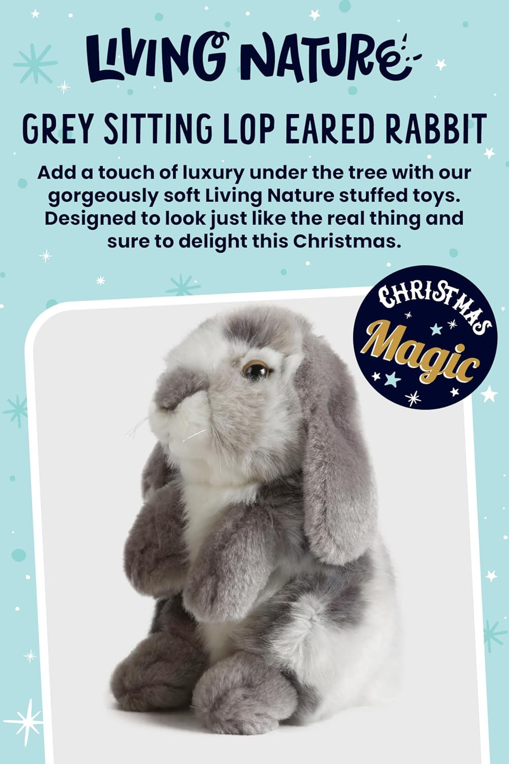 Living Nature Grey Sitting Lop Eared Rabbit Stuffed Animal | Fluffy Rabbit Animal | Soft Toy for Kids | 7 inches
