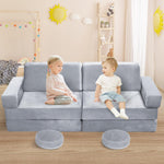 whiffee 10Pcs Kids Play Couch,Toddler Sofa,Modular Kids Couch for Playing, Creativing, Sleeping (Grey)