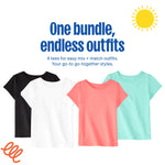 Garanimals Baby & Toddler Girl Solid Tees - Short Sleeve Tees - Kid's Casual Crew Neck - Size 6-9 Months - White, Blue, Black, Orange - 4 Pack
