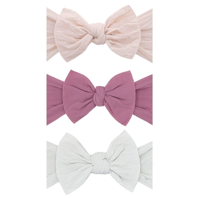 Baby Bling Bows - Newborn to Little Baby Girl Bows, 3PK CLASSIC KNOT Nylon Super Soft Stretchy Toddler Headbands, Perfect Hair Accessories Head Bands for Infant Kids, Made in the USA
