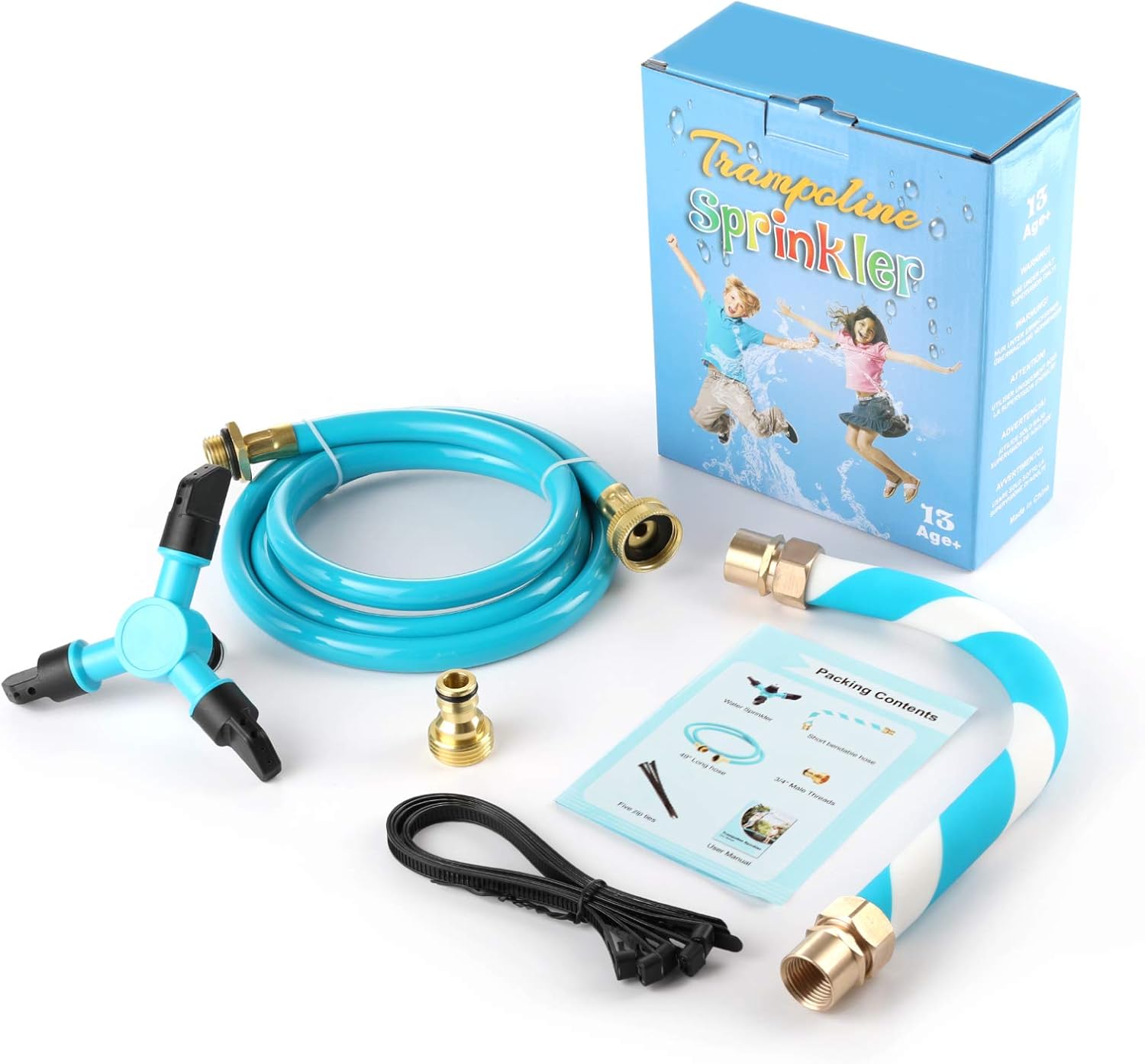Trampoline Sprinkler for Kids Backyard Water Park Net Friendly WaterWhirl Outdoor Game Toys Adjustable Summer Toys Included Accessories Tool Exclusive Copyright (Blue)