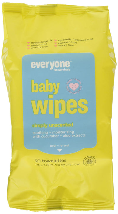 Yellow package of baby wipes with a blue label on a white background