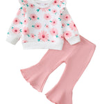 Kucnuzki Kids Clothes 3t 4t Toddler Girl Outfits Cute Fly Ruffle Sleeve Crewneck Toddler Girls Sweatshirt High Waist Pink Leggings Toddler Clothes for Girls