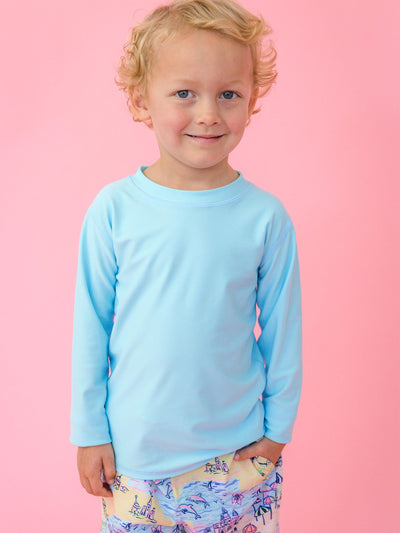 RUGGEDBUTTS® Baby/Toddler Boys Long Sleeve Rash Guard Swim Shirt w/UPF 50+ - Blue Breeze, 3-6m