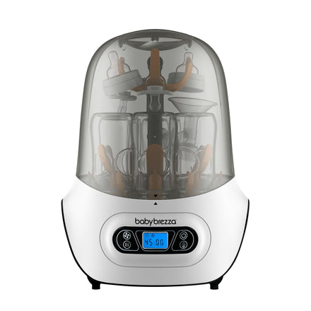 Baby bottle sterilizer with digital display on a white background