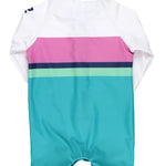 RUGGEDBUTTS Island Blue Color Block Long Sleeve One Piece Rash Guard - 3-6m