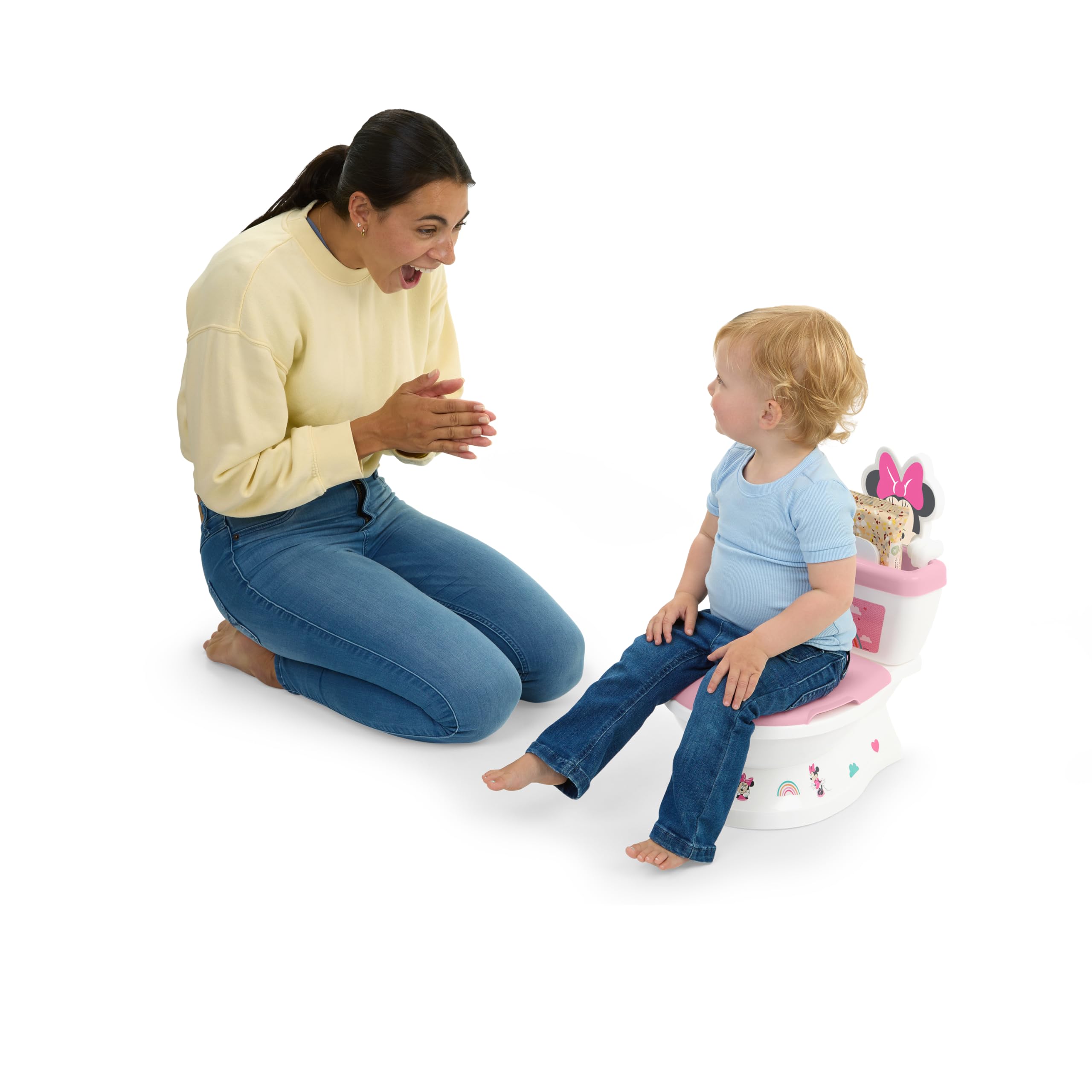 Bright Starts Disney Junior Minnie Mouse My Size Potty Training Toilet, Toddler Potty Chair with Flushing & Cheering Sounds, Removable Seat with Splash Guard & Handles, Ages 18+ Months, Up to 50 lbs