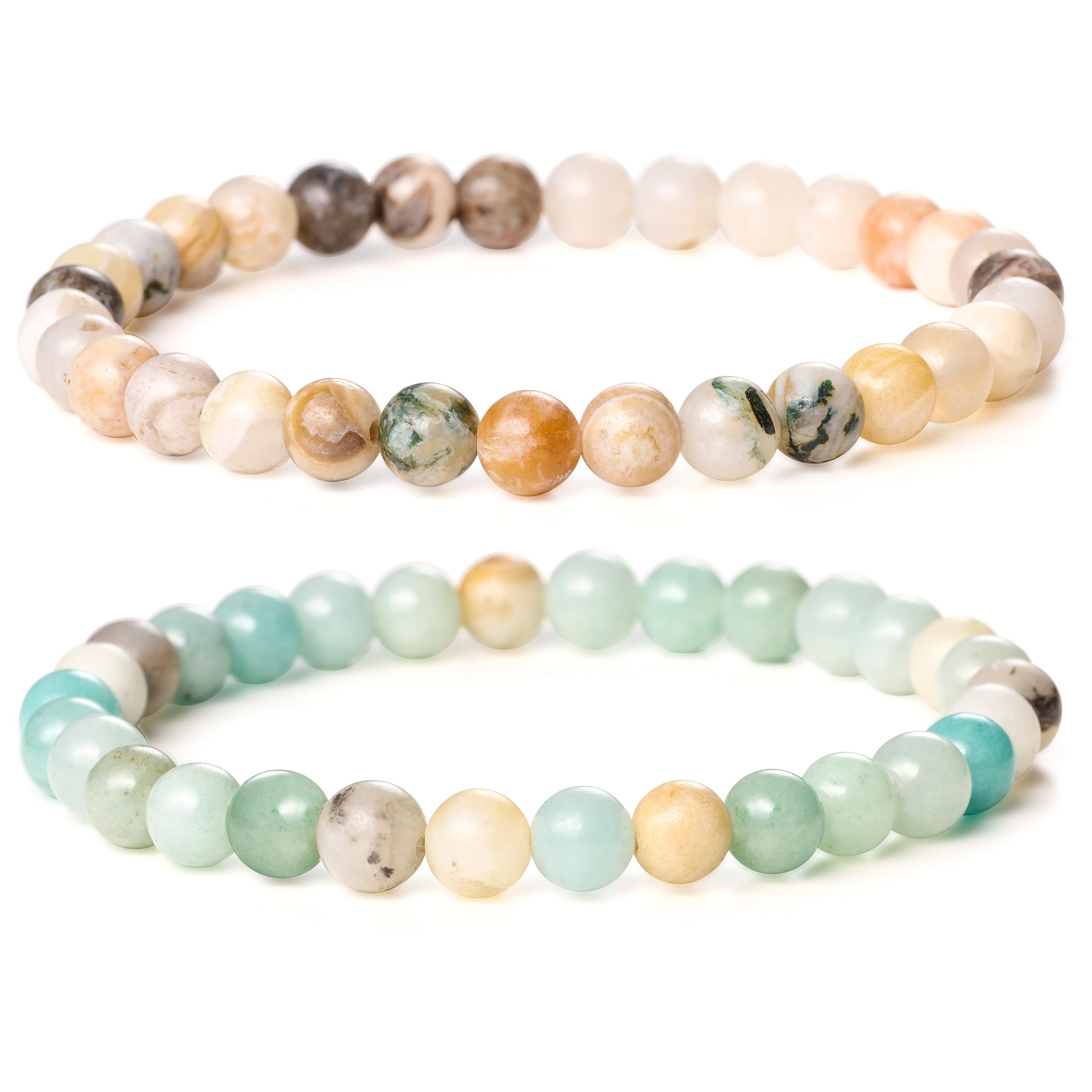 Bivei Natural Gemstone Semi Precious Healing Crystals Handmade Stretchy Round Beads Bracelet, Enhance Positive Energy