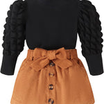 fhutpw Baby Toddler Girl Outfits Fall Winter Clothes Turtleneck Knitted Cotton Long Sleeves Tops & Button Mini Skirts Set